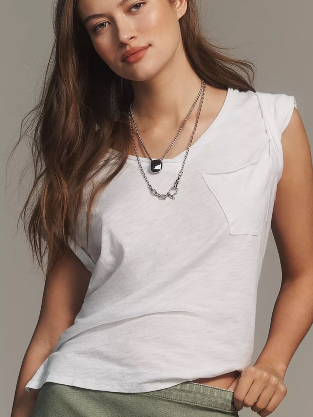 Anthropologie T.LA white V neck tee with pocket XS NWOT